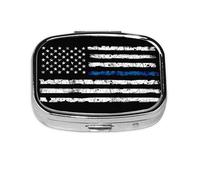 ABLESKY Pill Box, 2 Compartment Pill Organizer Case for Pocket or Purse, Small Portable Metal Travel Medicine Box with Mirror, Daliy Vitamins Fish Oil Container-Black Blue Tree Leaves American Flag