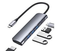 ABLEWE 5 in 1 Aluminum USB C to HDMI 4K Adapter with 3 USB 3.0 Ports, 87W Power Delivery (PD) for MacBook Pro 2017/2018, XPS and More USB C Devices