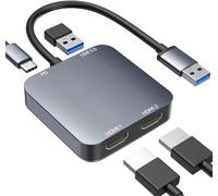 ABLEWE USB 3.0 to Dual HDMI Adapter with USB 3.0 Port, HDMI to USB Audio Video Graphics Converter Cable for Laptop Monitor Desktop TV, Compatible with Mac OS, Windows