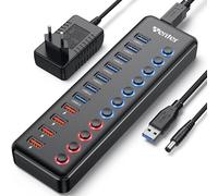 ABLEWE USB Hub with Power Supply, 11 in 1 USB Hub Active 3.0, 36 W USB Hubs Active with 1 Intelligent Charging Port and 12 V/3 A Power Supply Adapter