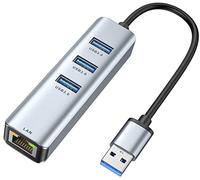 ABLEWE USB to Ethernet Adapter, 4 in 1 Aluminum USB Ethernet Adapter with RJ45 10/100/1000Mbps Gigabit Network LAN Port, 3 USB 3.0 Port, for MacBook Pro,Surface Pro, XPS,etc