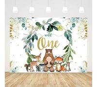 ABLIN 7x5ft Woodland Wild One Backdrop Spring Theme 1st Birthday Decorations for Baby Boy Eucalyptus Leaves Photography Background Jungle Animals Birthday Party Banner Props
