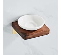 Abloh Luxury Ceramic Soap Dish with Shelf Wooden Walnut & Brushed Gold