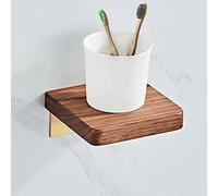 Abloh Luxury Ceramic Toothbrush Holder with Shelf Wooden Walnut & Brushed Gold