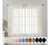 ABLUEN Ivory Sheer Curtains 54 Inch Length, Privacy Semi Sheer Curtains for Dining Room Kitchen, Light Filtering Rod Pocket Voile Window Drapes 2 Panels Set, Each 42" W x 54" L