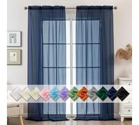 ABLUEN Navy Blue Sheer Curtains 108 Inches Extra Long, Privacy Semi Sheer Curtains for Living Room Bedroom, Light Filtering Rod Pocket Voile Window Drapes 2 Panels Set, Each 42" W x 108" L