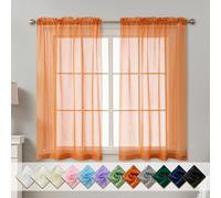 ABLUEN Orange Sheer Curtains 54 Inch Length, Privacy Semi Sheer Curtains for Dining Room Kitchen, Light Filtering Rod Pocket Voile Window Drapes 2 Panels Set, Each 42" W x 54" L