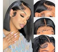 Ablvari Bob Wig Human Hair Straight Lace Front Bob Wig for Women 13x4 HD Short Bob Lace Front Wig Human Hair 180% Density Pre Plucked with Baby Hair Natural Color 10 Inch