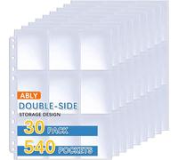 ABLY 540 Pockets Double-Sided Trading Card Pages Sleeves 9-Pocket Clear Plastic Game Card Protectors for Skylanders, Pokemon, Baseball Cards and More, Fit 3 Ring Binder (30 Pages)