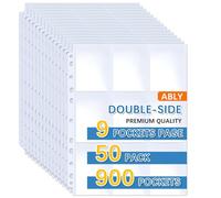 Ably 900 Pockets Baseball Card Sleeves, Double Sided 9-Pocket Trading Card Binder Sleeves Page Protectors Sheet for Skylanders, Pokemon, Top Trumps (50 Pages)