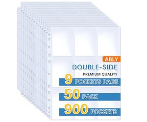 Ably 900 Pockets Baseball Card Sleeves, Double Sided 9-Pocket Trading Card Binder Sleeves Page Protectors Sheet for Skylanders, Pokemon, Top Trumps (50 Pages)