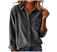 ABLYTMIAQ Long Sleeve Tops Women Casual Loose Corduroy Lapel Neck Shirts | Ladies Button down Blouses with Pockets Lightweight Thin T Shirts Going out Tunic Top for Autumn Spring