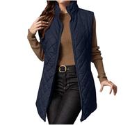 ABLYTMIAQ Women's Quilted Gilet Longline Stand Collar Lightweight Zip Coat Thermal Comfy Casual Plain Gilets Body Warmers Sleeveless Jacket Hiking Outdoor Recreation Vests Winter