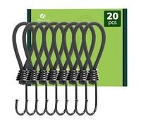 Abma Cord Bungee Cords with Hooks 15cm 20Pcs Small Bungee Ropes with Hooks Elastic Bungee Loops for Tarpaulin, Tent, Camping, Banners, Fixing - Black