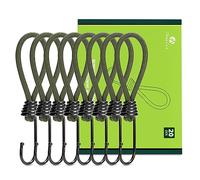 Abma Cord Bungee Cords with Hooks 15cm 20Pcs Small Bungee Ropes with Hooks Elastic Bungee Loops for Tarpaulin, Tent, Camping, Banners, Fixing - Army Green