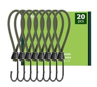 Abma Cord Bungee Cords with Hooks 18cm 20Pcs Small Bungee Ropes with Hooks Elastic Bungee Loops for Tarpaulin, Tent, Camping, Banners, Fixing - Army Green
