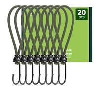 Abma Cord Bungee Cords with Hooks 20cm 20Pcs Small Bungee Ropes with Hooks Elastic Bungee Loops for Tarpaulin, Tent, Camping, Banners, Fixing - Army Green