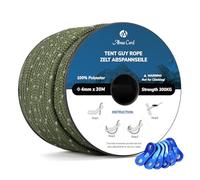 Abma Cord Guy Rope 4mm 30M Guy Line Tent Guide Rope with 6 Pcs Tensioners - Max. 300kg - Reflective Army Green, AC-Z430-FG-JUNLV