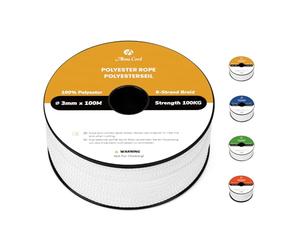 Abma Cord Polyester Rope 3mm x 100m Diamond Braided Cord on Spool - White