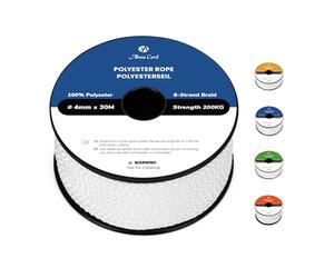 Abma Cord Polyester Rope 4mm x 30m Diamond Braided Cord on Spool - White