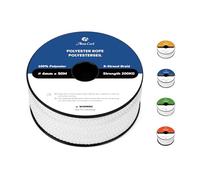 Abma Cord Polyester Rope 4mm x 50m Diamond Braided Cord on Spool - White