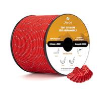 Abma Cord Tent Guy Ropes 3mm 50M Guy Line 10 Pcs Guy Rope Tensioners Heavy Duty Guide Rope for Camping, Gazebos, Awning, Tarp - Reflective Red