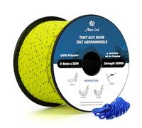 Abma Cord Tent Guy Ropes 4mm 50M Guy Line 10 Pcs Guy Rope Tensioners Heavy Duty Guide Rope for Camping, Gazebos, Awning, Tarp - Reflective Neon Yellow