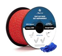 Abma Cord Tent Guy Ropes 4mm 50M Guy Line 10 Pcs Guy Rope Tensioners Heavy Duty Guide Rope for Camping, Gazebos, Awning, Tarp - Reflective Red