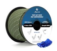 Abma Cord Tent Guy Ropes 4mm 50M Guy Line 10 Pcs Guy Rope Tensioners Heavy Duty Guide Rope for Camping, Gazebos, Awning, Tarp - Reflective Army Green