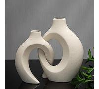 ABMLSL Cream Color Ceramic Snuggle Vase Set for Modern Home Decor, Matte Finish, Unglazed, Boho Style, Pampas Grass Centerpiece, 2 Vases