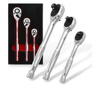 Abn 3 Piece Ratchet Wrench Tools - Thumb Wheel Ratchet Set 3/8 1/4 1/2in 72-Tooth Hand Tools for Home and Automotive Use