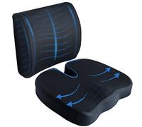 ABN Finest Lumbar Support Cushion & Car Seat Back Support Set - Back Support for Office Chair with Memory Foam Seat Cushion - Desk, Armchair Pillow for Posture Alignment & Back Pain Relief - Black