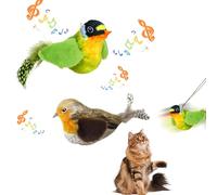 Abnaok 2PCS Chirping Bird Cat Toy with Elastic Rope, Simulation Bird Design, Interactive Toys for Indoor Kitty Kitten Exercise, Suitable for Indoor/Outdoor Cat Exercise (Grey-Orange + Green)