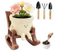Abnaok Cute Rocking Chair Plants Pots with 3PCS Mini Garden Tools, Funny Face Planter Pots Head with Drainage Hole, for Indoor Outdoor Plants, Gifts for Mother, Women, Appreciation, Christmas