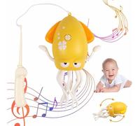 Abnaok Dancing Squid Baby Toy, Rechargeable Crawling Octopus Toy with LED Light ＆ Music, Funny Electric Baby Sensory Toys With Fishing Rod, Dancing Octopus Tummy Time Toys for 0-6 Year Olds Toddler