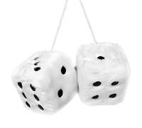Abnaok Fluffy Dice for Car, 2.4" x 2.4" Car Hanging Furry Dice Pair of Retro Square Car Pendant with Dots for Car Interior Ornament Decoration Car Mirror Hanging Accessories (White)