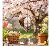 Abnaok Handmade Fiber Bird Nesting Heart with 2PCS Natural Alpaca Wool Bird Nesting Material, 8 Inch Refillable Bird Boxes for Gardens for Birds Lovers Gift
