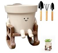 Abnaok Smile Face Planter Pot, Cute Rocking Chair Plants Pots, Funny Face Planter Pots Head with Drainage Hole, for Indoor Outdoor Plants, Gifts for Mother, Women, Appreciation, Christmas