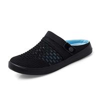 Abnkarwin Men's Mesh Slip-On Sandals, Flat, Elastic back strap, Lightweight MD Outsoles, Indoor Outdoor, Summer Breathable, Plus Big Size, Two ways to wear, Casual, Black/Green, 13