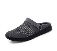 Abnkarwin Men's Mesh Slip-On Sandals, Flat, Elastic back strap, Lightweight MD Outsoles, Indoor Outdoor, Summer Breathable, Plus Big Size, Two ways to wear, Casual, Dark Gray, 17