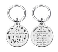 ABNTY 33rd Birthday Gifts for Women Men, 33 Year Old Birthday Keychain, Born in 1991 Gifts, 1991 Birthday Decorations, Silver, Medium