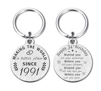 ABNTY 34th Birthday Gifts for Women Men, 34 Year Old Birthday Keychain, Born in 1989 Gifts, 1989 Birthday Decorations