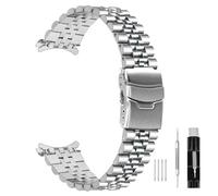 ABNUSR 20mm 22mm Metal Watch Bracelet for Women Tapered Stainless Steel Watch Band for Men with Curved Lug End Jubilee Watch Bracelet Replacement with Double Flip Lock Buckle Black Silver, Silver, 22