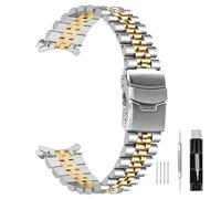 ABNUSR 20mm 22mm Metal Watch Bracelet for Women Tapered Stainless Steel Watch Band for Men with Curved Lug End Jubilee Watch Bracelet Replacement with Double Flip Lock Buckle Black Silver, Silver Gold