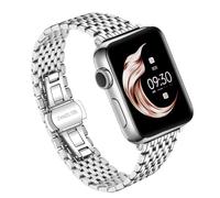 ABNUSR Thin Mesh Stainless Steel Watch Band Light Polished Bracelets Replacement for Men Women with Butterfly Buckle iWatch Series 9/8/7/6/SE/5/4/3/2/1 Compatible with 42mm/44mm/45mm/49mm, Sliver