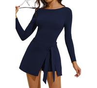 ABOCIW Womens High Neck Tennis Dress Sleeveless Wrap Skirt Built in Shorts Golf Athletic Dress Workout Rompers, Y-Navy, M