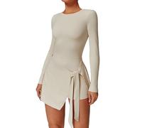 ABOCIW Womens High Neck Tennis Dress Sleeveless Wrap Skirt Built in Shorts Golf Athletic Dress Workout Rompers, Y-Beige, M