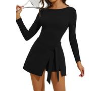 ABOCIW Womens High Neck Tennis Dress Sleeveless Wrap Skirt Built in Shorts Golf Athletic Dress Workout Rompers, Y-black, M