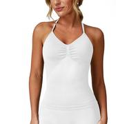 ABOCIW Womens Impact Longline Strappy Top Halter Sports Bra Sleeveless Gym Yoga Workout Tank Tops with Bra, White, M