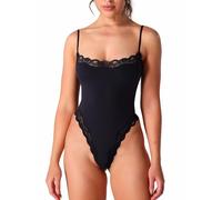 ABOCIW Womens Lace Bodysuits Square Neck Sleeveless Spaghetti Strap Bodysuit Tank Tops Basic Cami Shirts, Black, X-Large